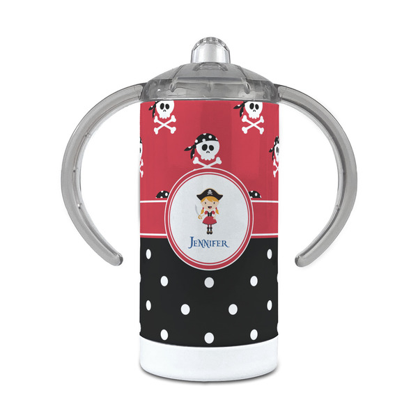 Custom Girl's Pirate & Dots 12 oz Stainless Steel Sippy Cup (Personalized)