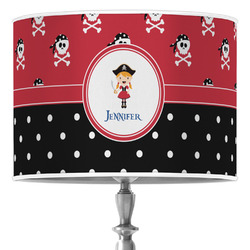 Girl's Pirate & Dots 16" Drum Lamp Shade - Poly-film (Personalized)