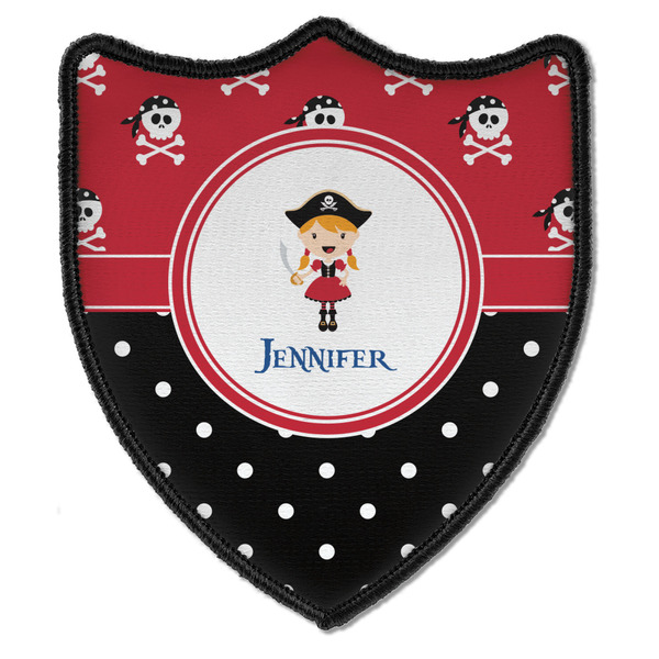 Custom Girl's Pirate & Dots Iron On Shield Patch B w/ Name or Text