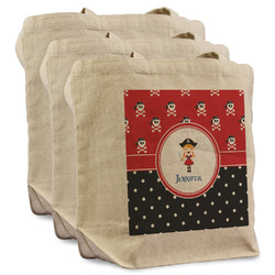 Girl's Pirate & Dots Reusable Cotton Grocery Bags - Set of 3 (Personalized)
