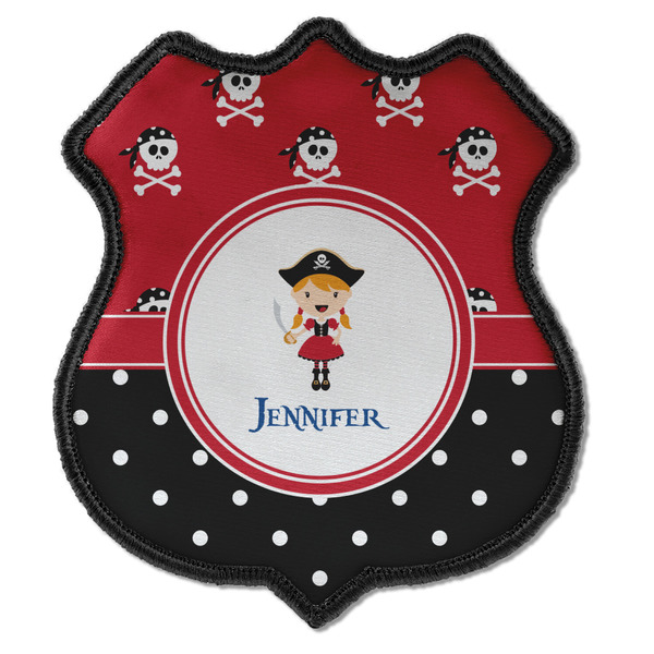 Custom Girl's Pirate & Dots Iron On Shield Patch C w/ Name or Text