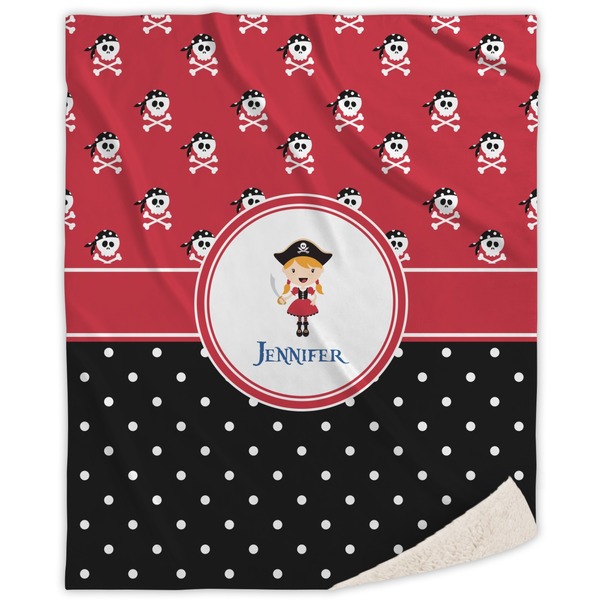 Custom Girl's Pirate & Dots Sherpa Throw Blanket (Personalized)