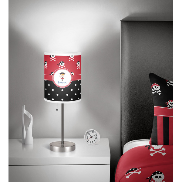 Girl's Pirate & Dots 7 inch drum lamp shade - in room