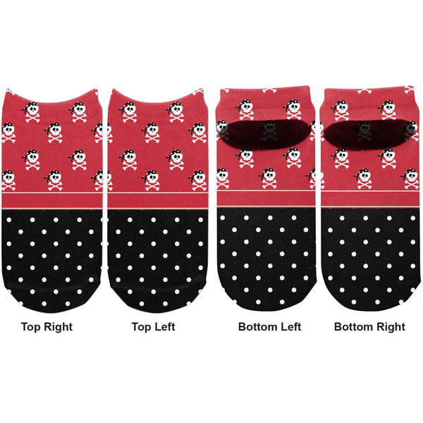 Girl's Pirate & Dots Adult Ankle Socks - Double Pair - Front and Back - Apvl