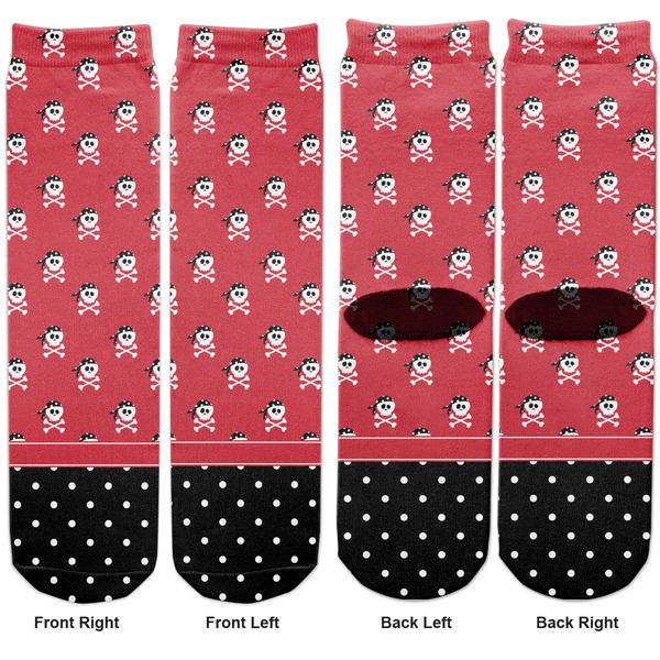 Girl's Pirate & Dots Adult Crew Socks - Double Pair - Front and Back - Apvl