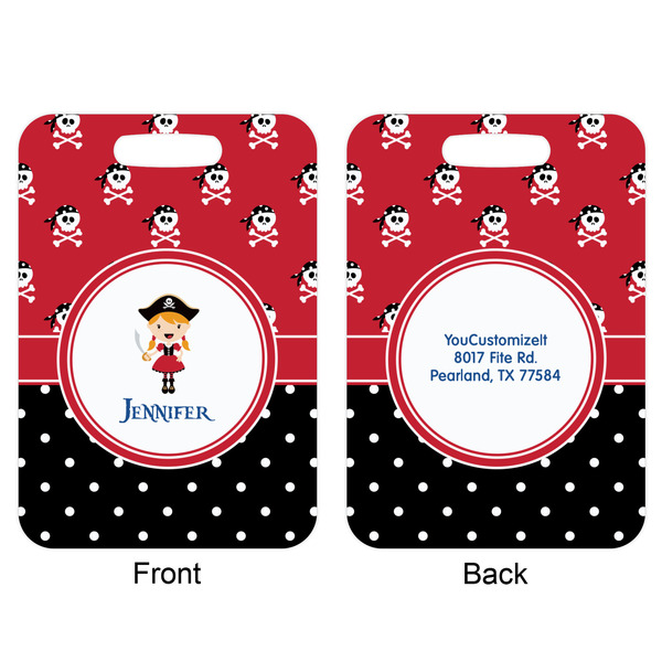 Girl's Pirate & Dots Aluminum Luggage Tag (Front + Back)