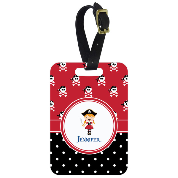 Custom Girl's Pirate & Dots Metal Luggage Tag w/ Name or Text