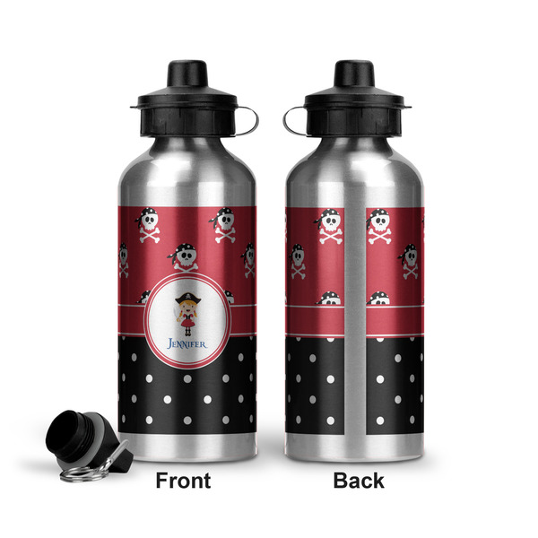 Girl's Pirate & Dots Aluminum Water Bottle - Front and Back