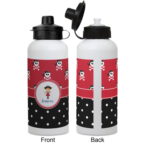 Girl's Pirate & Dots Aluminum Water Bottle - White APPROVAL