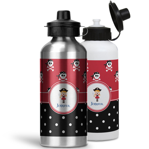 Girl's Pirate & Dots Aluminum Water Bottles - MAIN (white &silver)