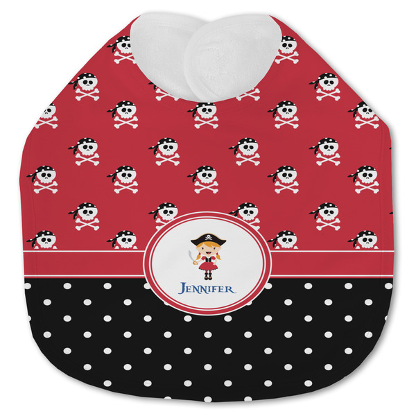 Custom Girl's Pirate & Dots Jersey Knit Baby Bib w/ Name or Text