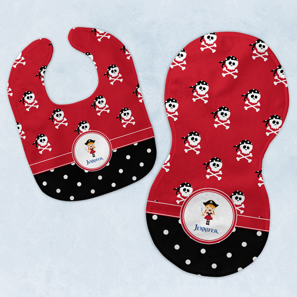 Custom Girl's Pirate & Dots Baby Bib & Burp Set w/ Name or Text