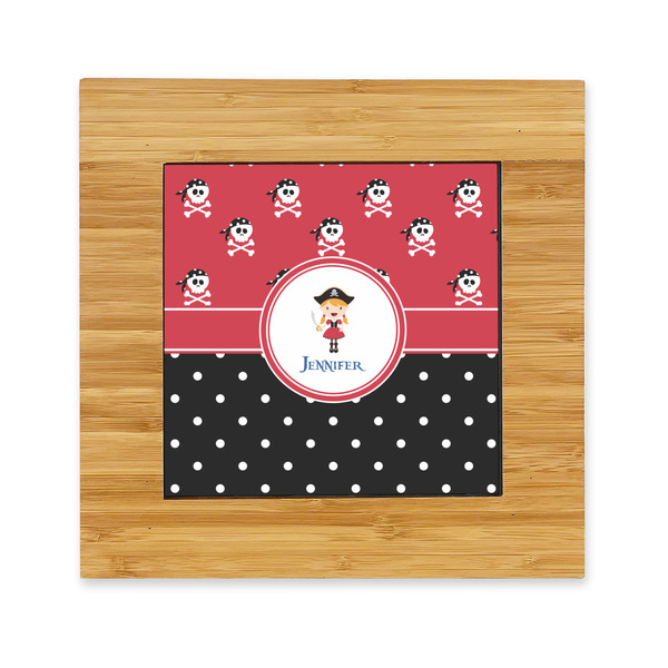 Custom Girl's Pirate & Dots Bamboo Trivet with Ceramic Tile Insert (Personalized)