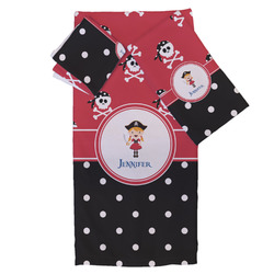 Girl's Pirate & Dots Bath Towel Set - 3 Pcs (Personalized)