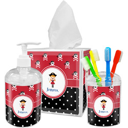 Girl's Pirate & Dots Acrylic Bathroom Accessories Set w/ Name or Text