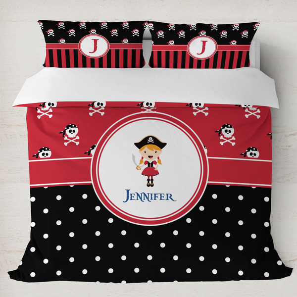 Custom Girl's Pirate & Dots Duvet Cover Set - King (Personalized)