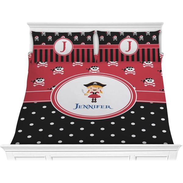 Custom Girl's Pirate & Dots Comforter Set - King (Personalized)