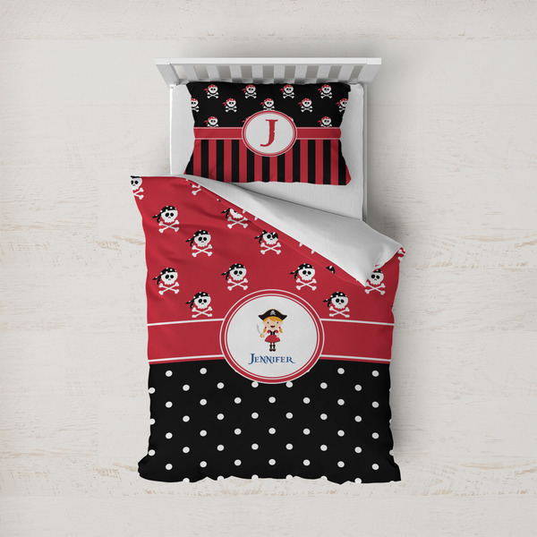 Custom Girl's Pirate & Dots Duvet Cover Set - Twin (Personalized)