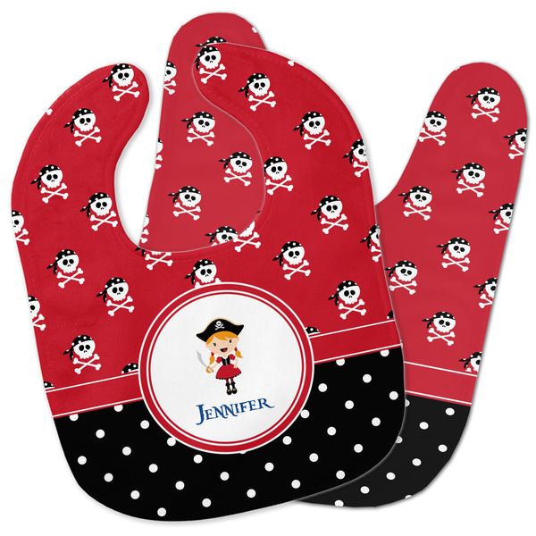 Custom Girl's Pirate & Dots Baby Bib w/ Name or Text