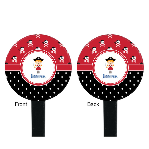 Girl's Pirate & Dots Black Plastic 7" Stir Stick - Double Sided - Round - Front & Back