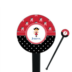 Girl's Pirate & Dots 7" Round Plastic Stir Sticks - Black - Single Sided (Personalized)
