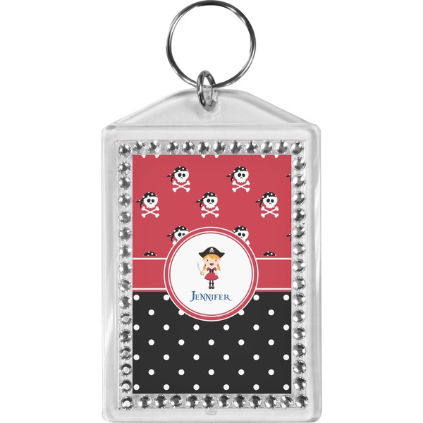 Custom Girl's Pirate & Dots Bling Keychain (Personalized)