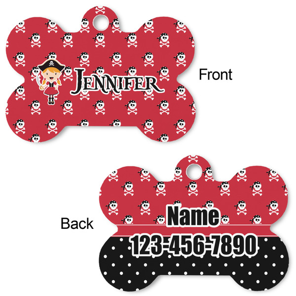 Girl's Pirate & Dots Bone Shaped Dog ID Tag - Large - Approval