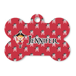 Girl's Pirate & Dots Bone Shaped Dog ID Tag - Large (Personalized)