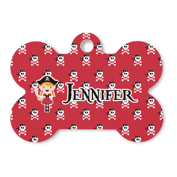 Custom Girl's Pirate & Dots Bone Shaped Dog ID Tag (Personalized)