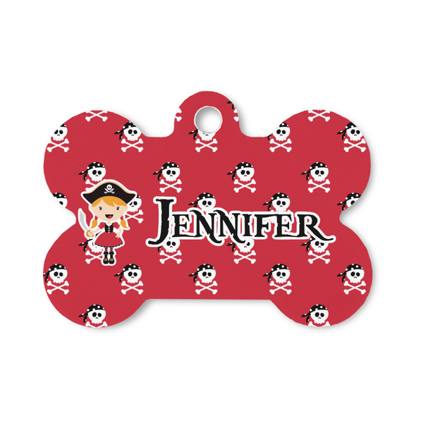 Custom Girl's Pirate & Dots Bone Shaped Dog ID Tag - Small (Personalized)