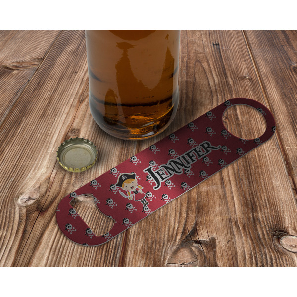 Girl's Pirate & Dots Bottle Opener - In Use
