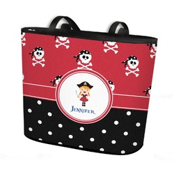 Girl's Pirate & Dots Bucket Tote w/ Genuine Leather Trim - Large w/ Front & Back Design (Personalized)