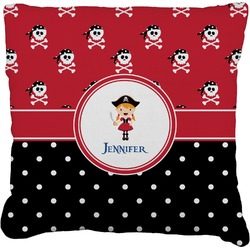 Girl's Pirate & Dots Faux-Linen Throw Pillow 16" (Personalized)