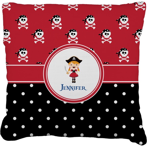 Custom Girl's Pirate & Dots Faux-Linen Throw Pillow 16" (Personalized)