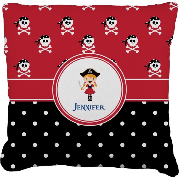 Custom Girl's Pirate & Dots Faux-Linen Throw Pillow 18" (Personalized)