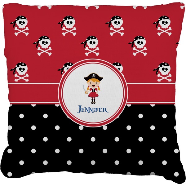Custom Girl's Pirate & Dots Faux-Linen Throw Pillow 20" (Personalized)