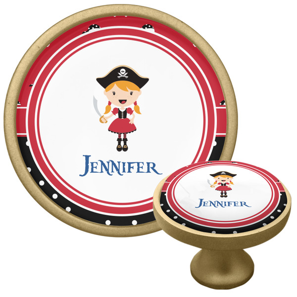 Custom Girl's Pirate & Dots Cabinet Knob - Gold (Personalized)