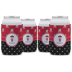 Girl's Pirate & Dots Can Cooler (12 oz) - Set of 4 w/ Name or Text