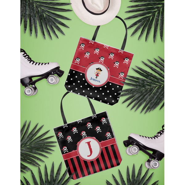 Girl's Pirate & Dots Canvas Tote Lifestyle Front and Back- 13x13