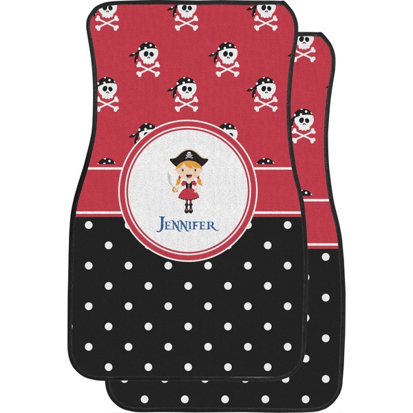 Custom Girl's Pirate & Dots Car Floor Mats (Front Seat) (Personalized)