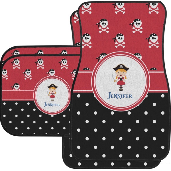 Custom Girl's Pirate & Dots Car Floor Mats Set - 2 Front & 2 Back (Personalized)