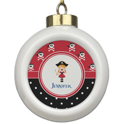 Girl's Pirate & Dots Ceramic Ball Ornament (Personalized)