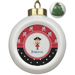 Girl's Pirate & Dots Ceramic Ball Ornament - Christmas Tree (Personalized)