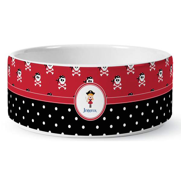 Girl's Pirate & Dots Ceramic Dog Bowl - Medium - Front