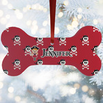 Girl's Pirate & Dots Ceramic Dog Ornament w/ Name or Text
