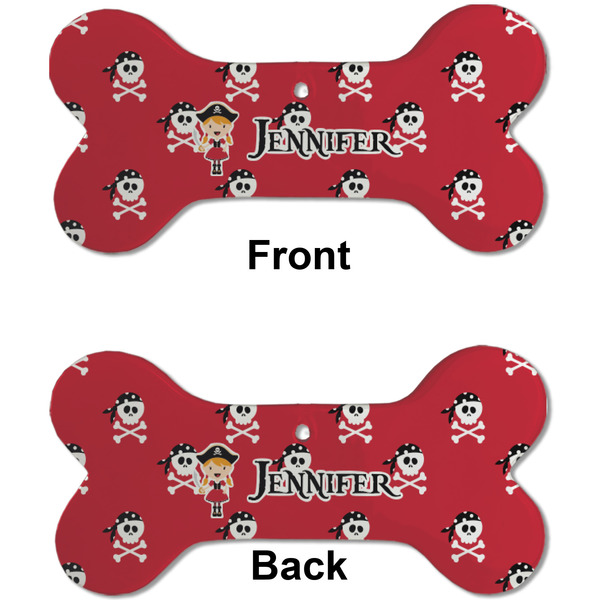 Girl's Pirate & Dots Ceramic Flat Ornament - Bone Front & Back (APPROVAL)