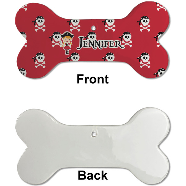 Girl's Pirate & Dots Ceramic Flat Ornament - Bone Front & Back Single Print (APPROVAL)