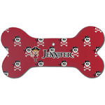 Girl's Pirate & Dots Ceramic Dog Ornament - Front w/ Name or Text