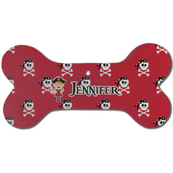 Girl's Pirate & Dots Ceramic Dog Ornament - Front w/ Name or Text