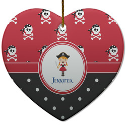 Girl's Pirate & Dots Heart Ceramic Ornament w/ Name or Text